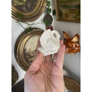 Vintage Mini Ceramic Swan Vase Iridescent White Cottagecore Trinket